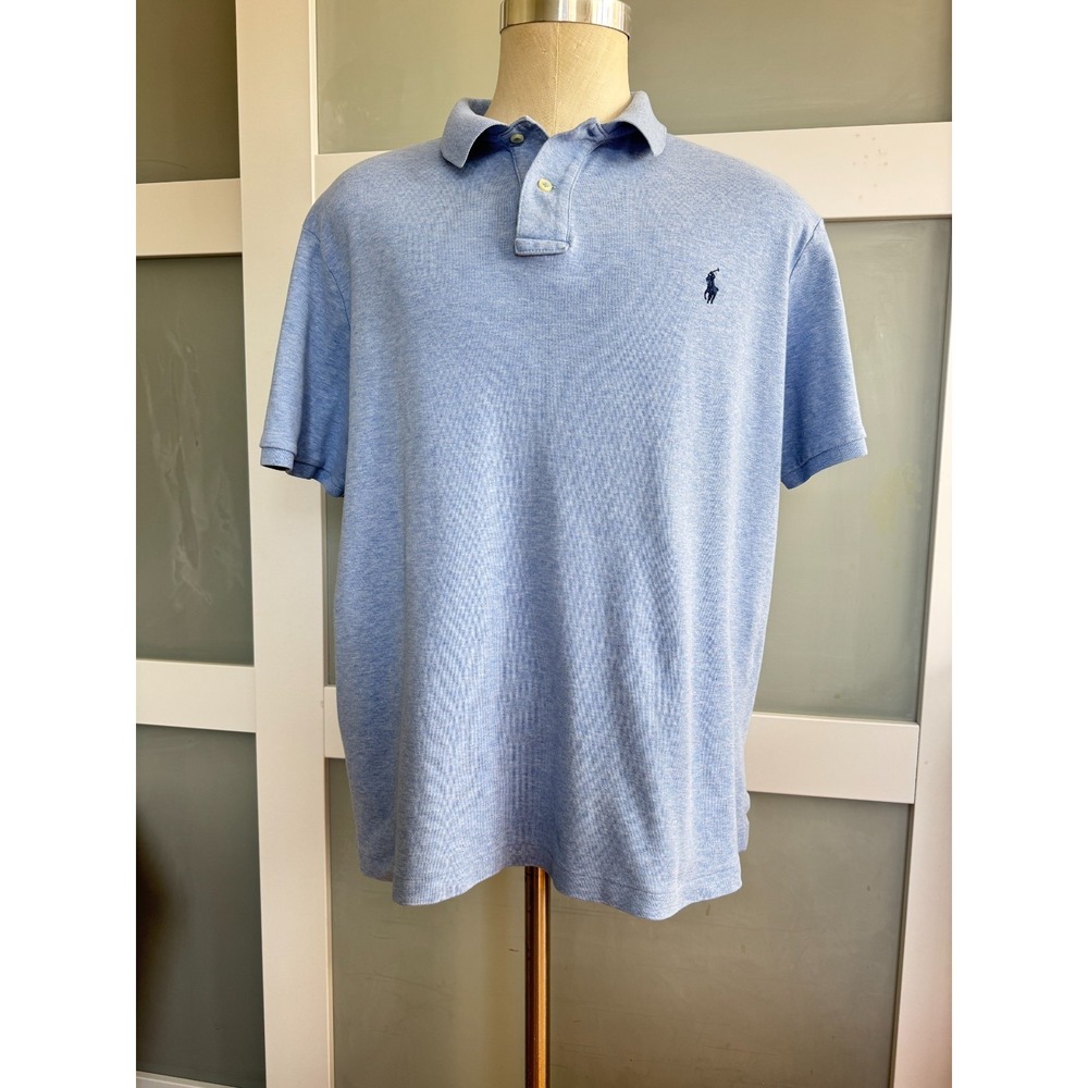 POLO RALPH LAUREN Men Beach Blue Classic Fit Soft Cotton Polo Pony Shirt 2XL XXL